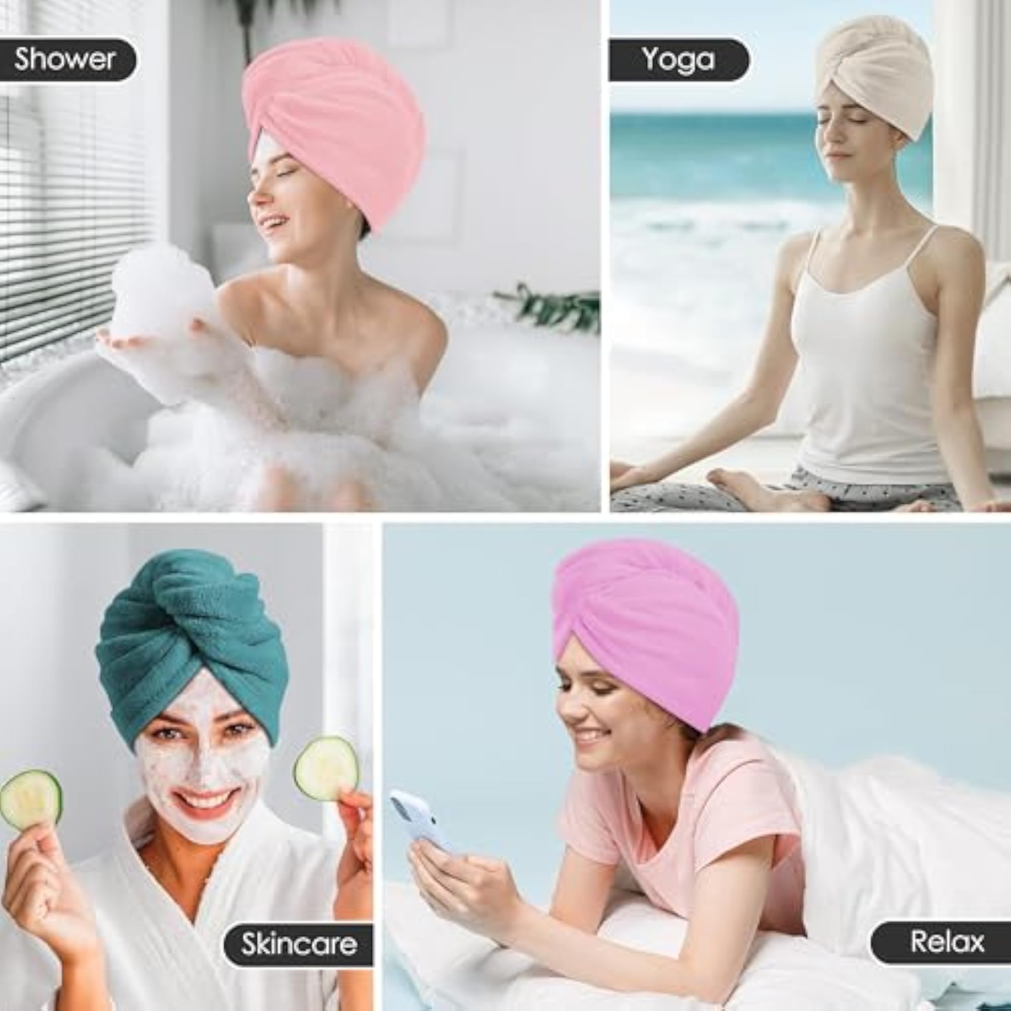 5 Pack Microfiber Hair Turbans for All Hair Types